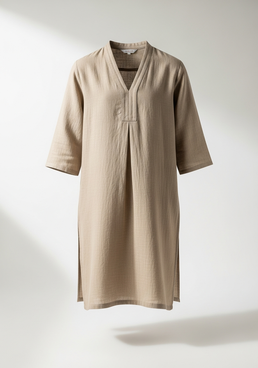 Beige Textured Linen Kurta